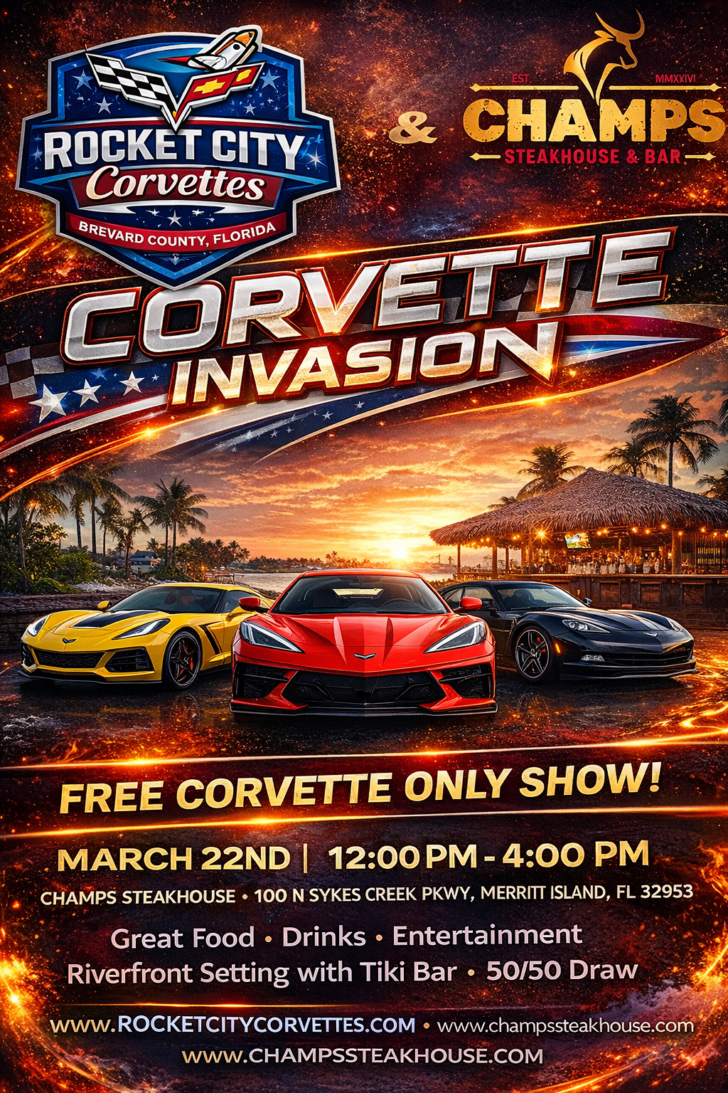Rocket City Corvettes - Corvette Invasion - Brevard County - Champs Steakhouse